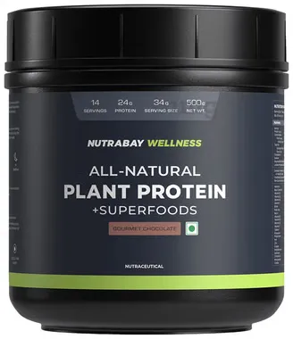 Nutrabay Wellness All-Natural Plant Protein + Superfoods | For Muscles & Digestion | Flavour Gourmet Chocolate
