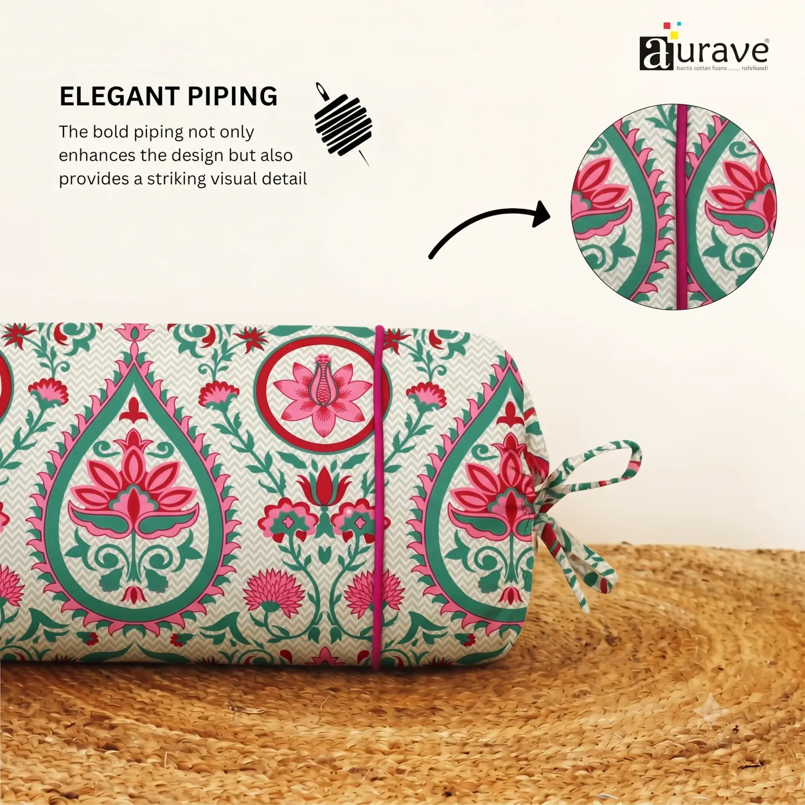 Printed Floral Cotton 2 Pcs Bolster Cover set - Aqua view 3