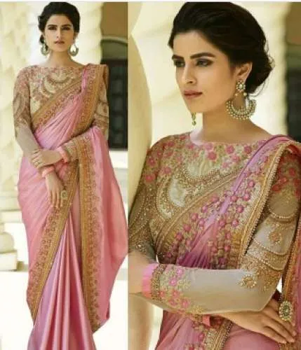 light pink color silk embroidery saree view 2