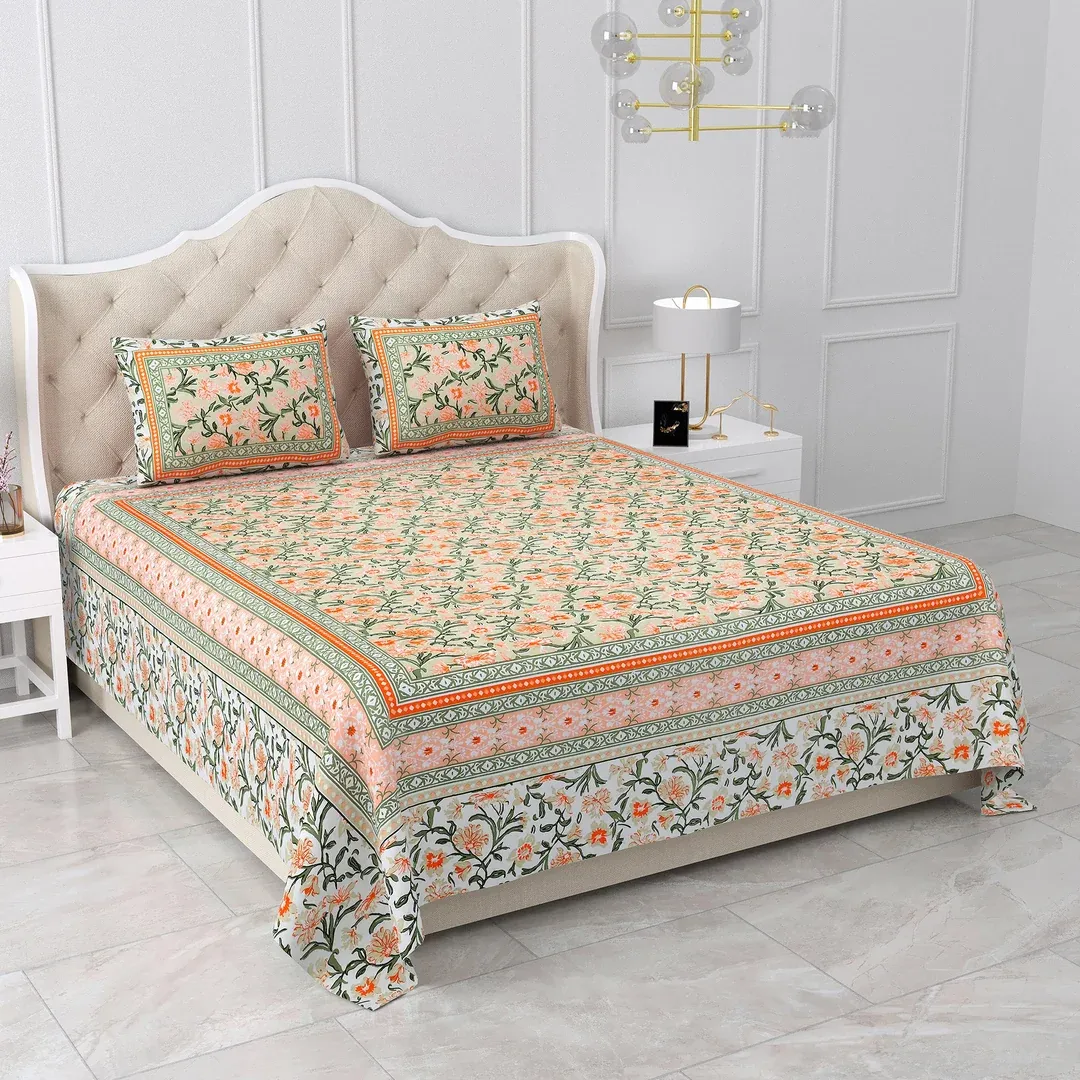 Double King Size Bedsheet with 2 Pillow Covers Cotton Multi Colour - Ethnic Collection view 2