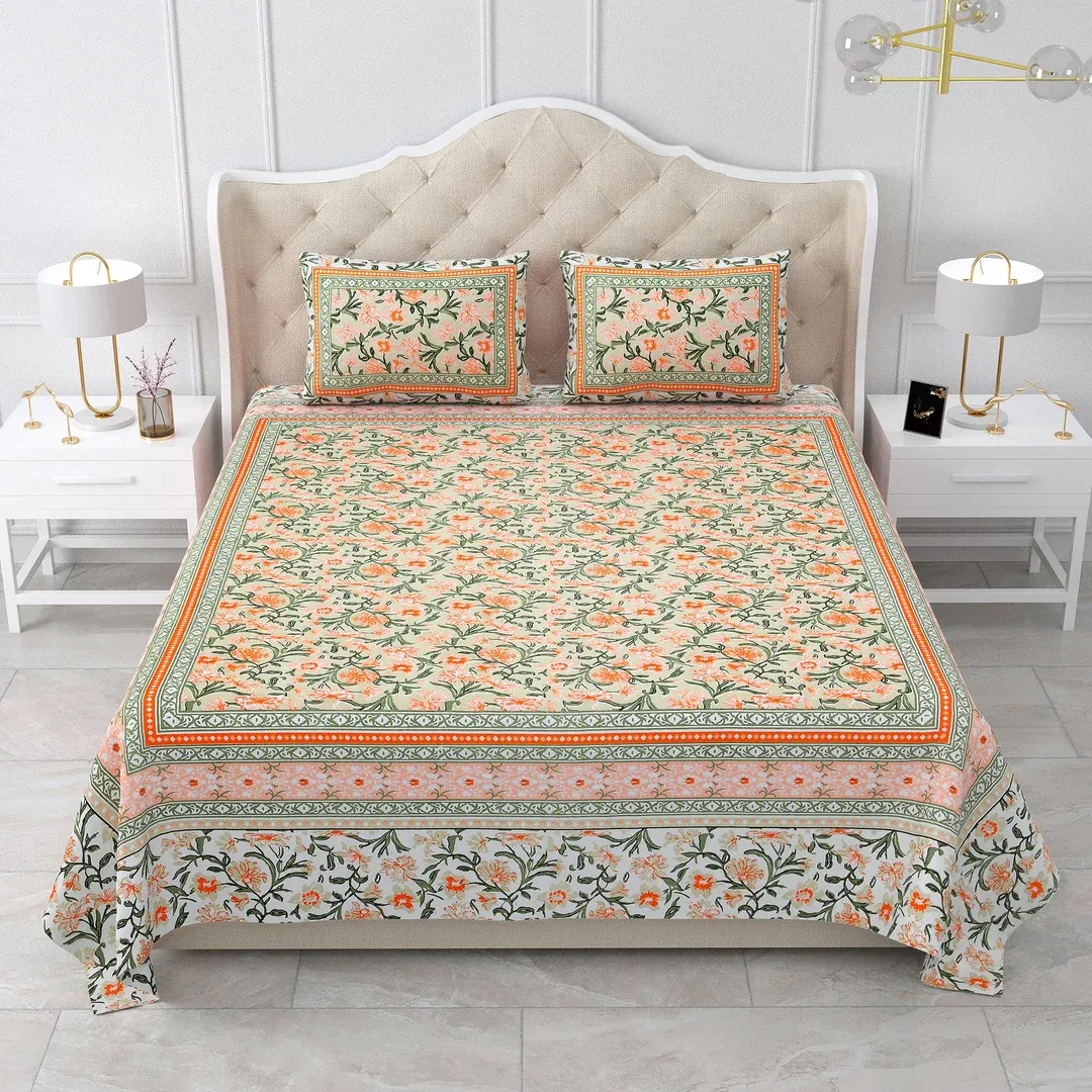 Double King Size Bedsheet with 2 Pillow Covers Cotton Multi Colour - Ethnic Collection view 3