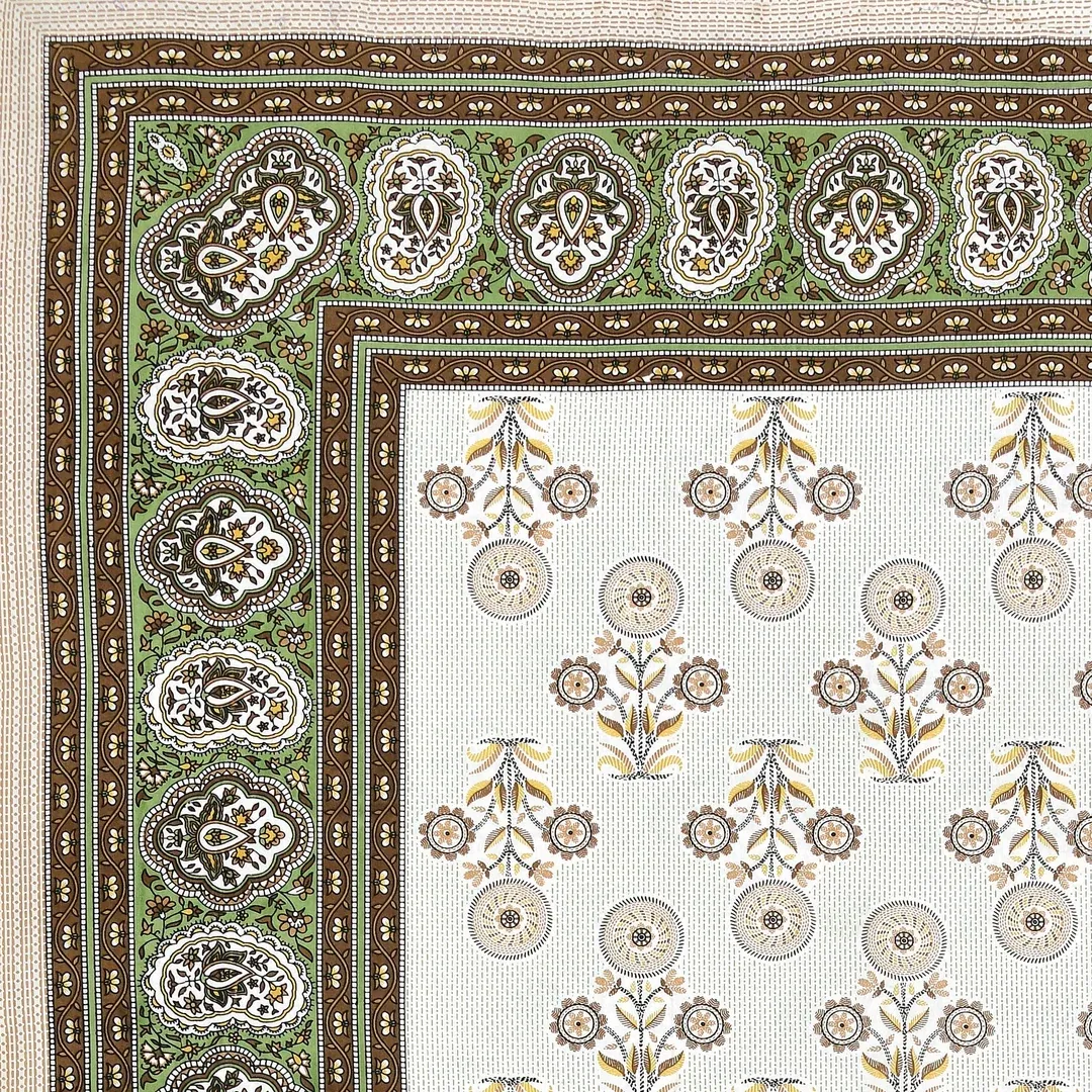 Double King Size Bedsheet with 2 Pillow Covers Cotton Brown Multi Colour - Ethnic Collection view 6