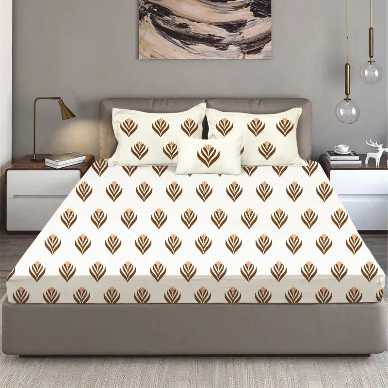 King Size Cotton Fitted Bedsheet Block Floral