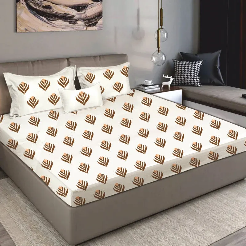 King Size Cotton Fitted Bedsheet Block Floral view 2