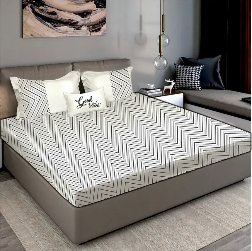 King Size Cotton Bedsheet Chevron Salmon Pink view 2