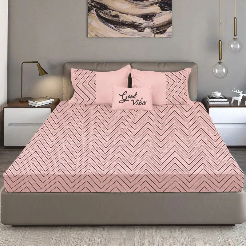 King Size Cotton Bedsheet Chevron Salmon Pink view 6