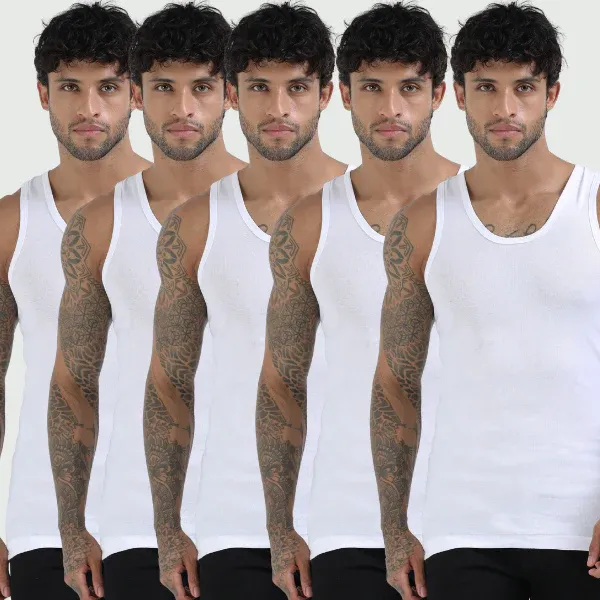 CA 302 Rib Sleeveless Vest RN (Pack of 5)