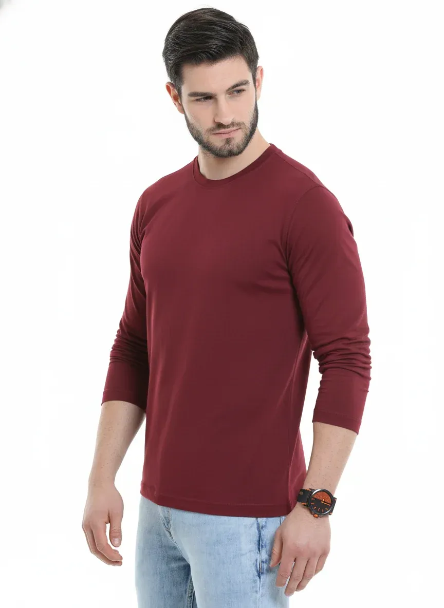 Men’s Cotton Rich Long Sleeve Round Neck T-Shirt 2 Pcs Pack– Soft, Breathable & Comfortable Everyday Wear (Red,Navy) view 2