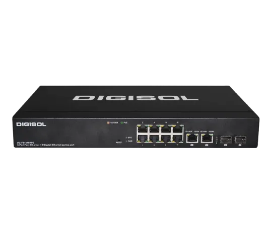 DG-FS1510HPE – Digisol 8 Port Fast Ethernet Lite Managed PoE+ Switch with 2 Gigabit Combo Ports