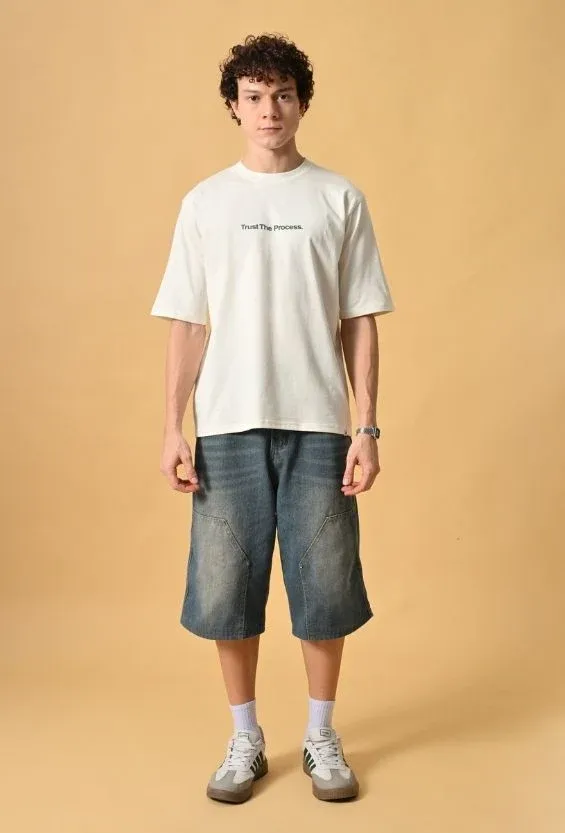 Off White Cotton Relaxed Fit Graphic T-Shirt for Men | 210 GSM | Typography Back Print view 4