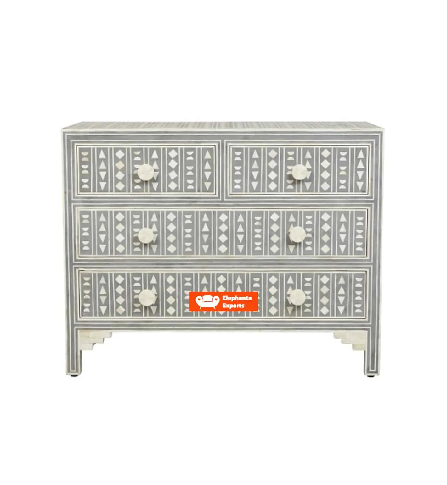 Bone Inlay Chest of 4 Drawers Tribal view 3