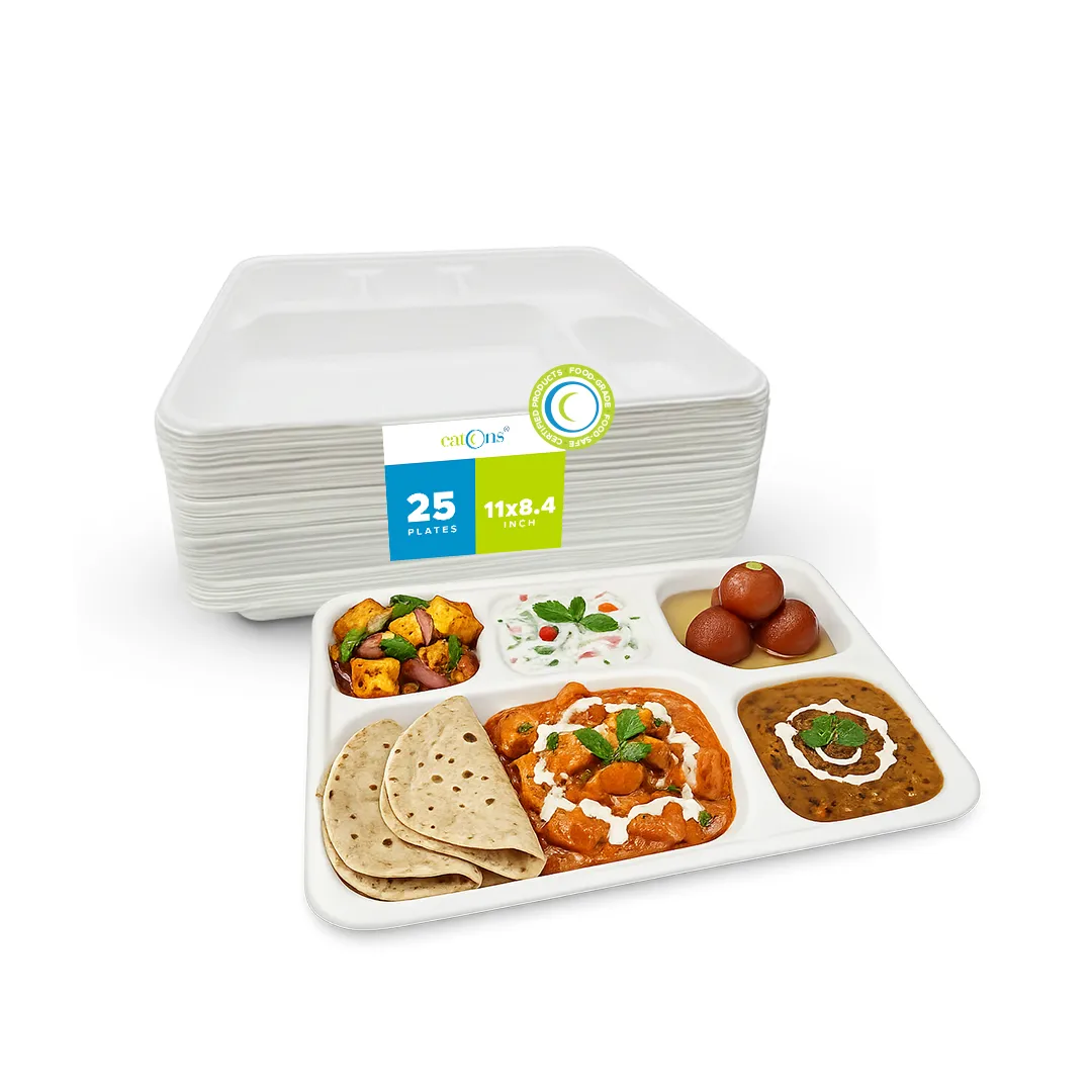 White Disposable 5 Compartment Plates Without Lid