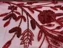 Red Hand Beaded Embroidered Fabric