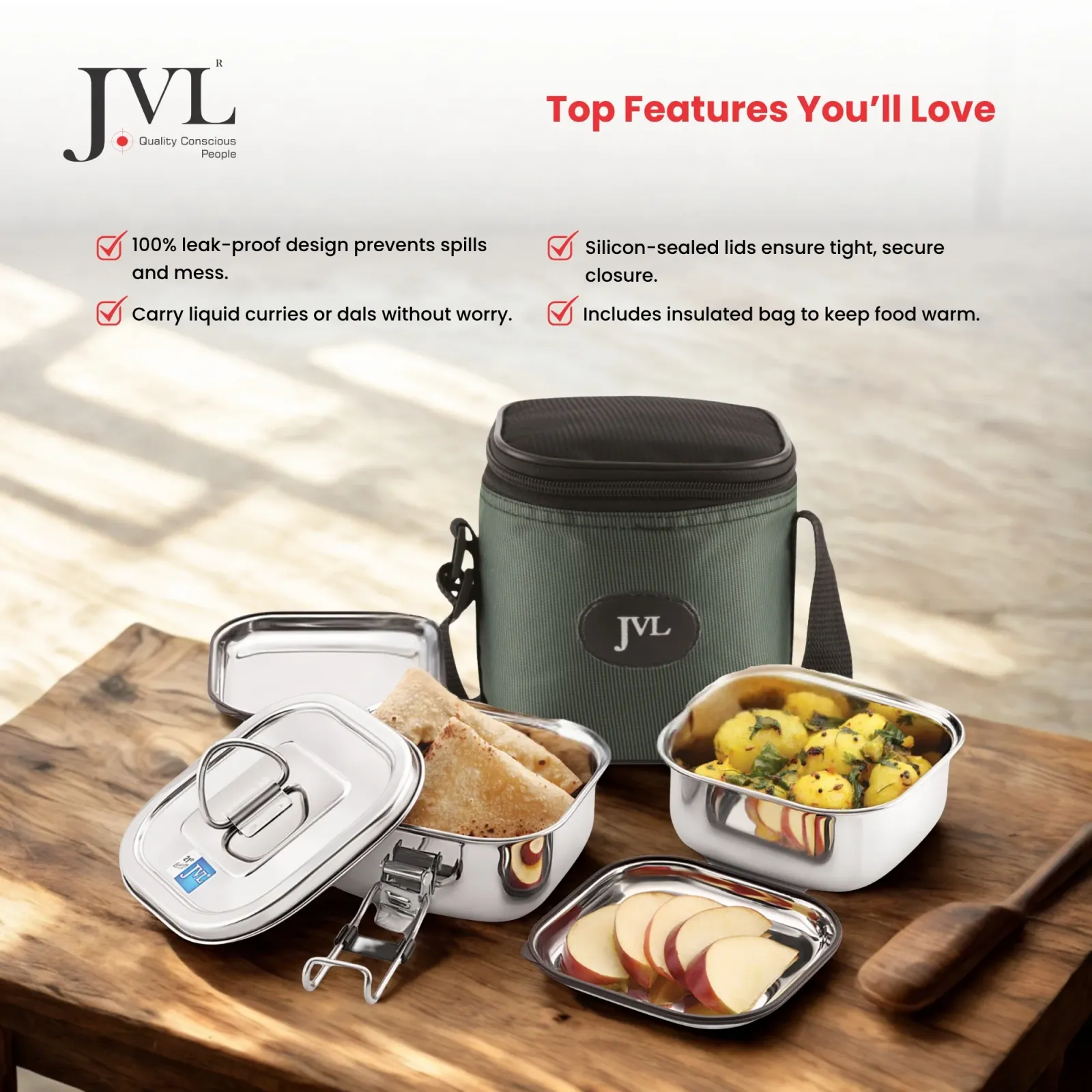 Customisable Name Square Leak Proof Lunch Box (Two Tier) view 4