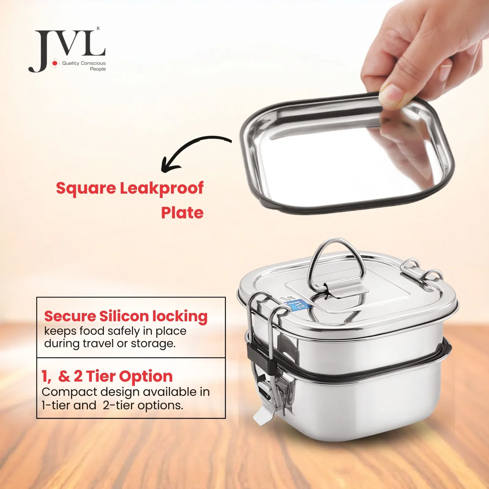 Customisable Name Square Leak Proof Lunch Box (Two Tier) view 3
