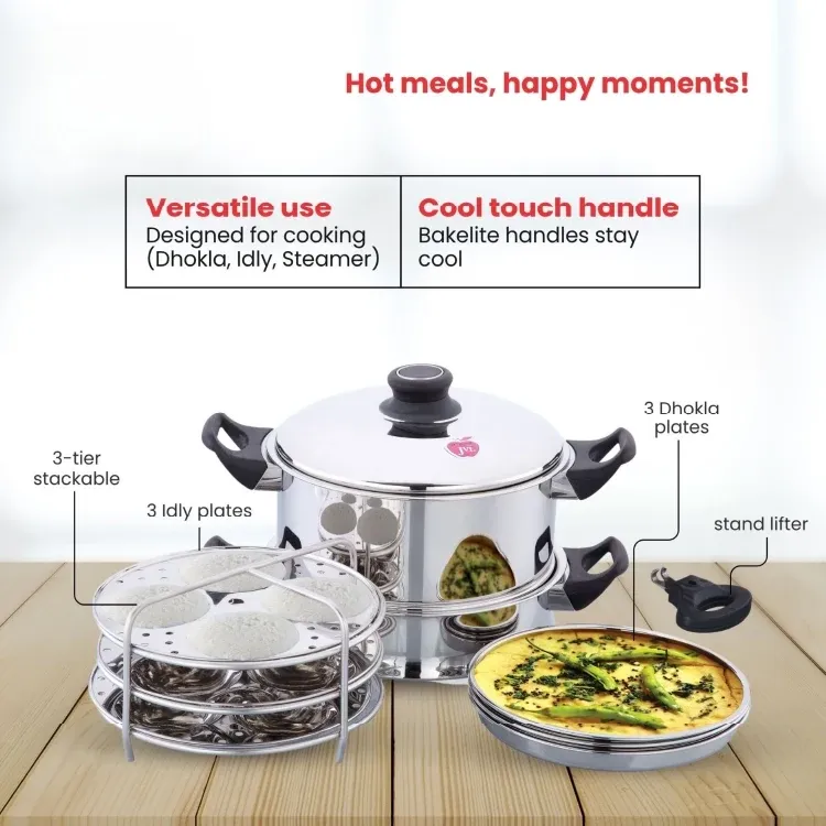 Big Round Steamer with Triply Base Stainless Steel view 2