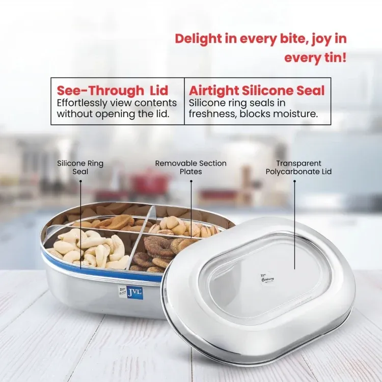 Stainless Steel Capsule Dry Fruit Tin With Transparent Lid view 2