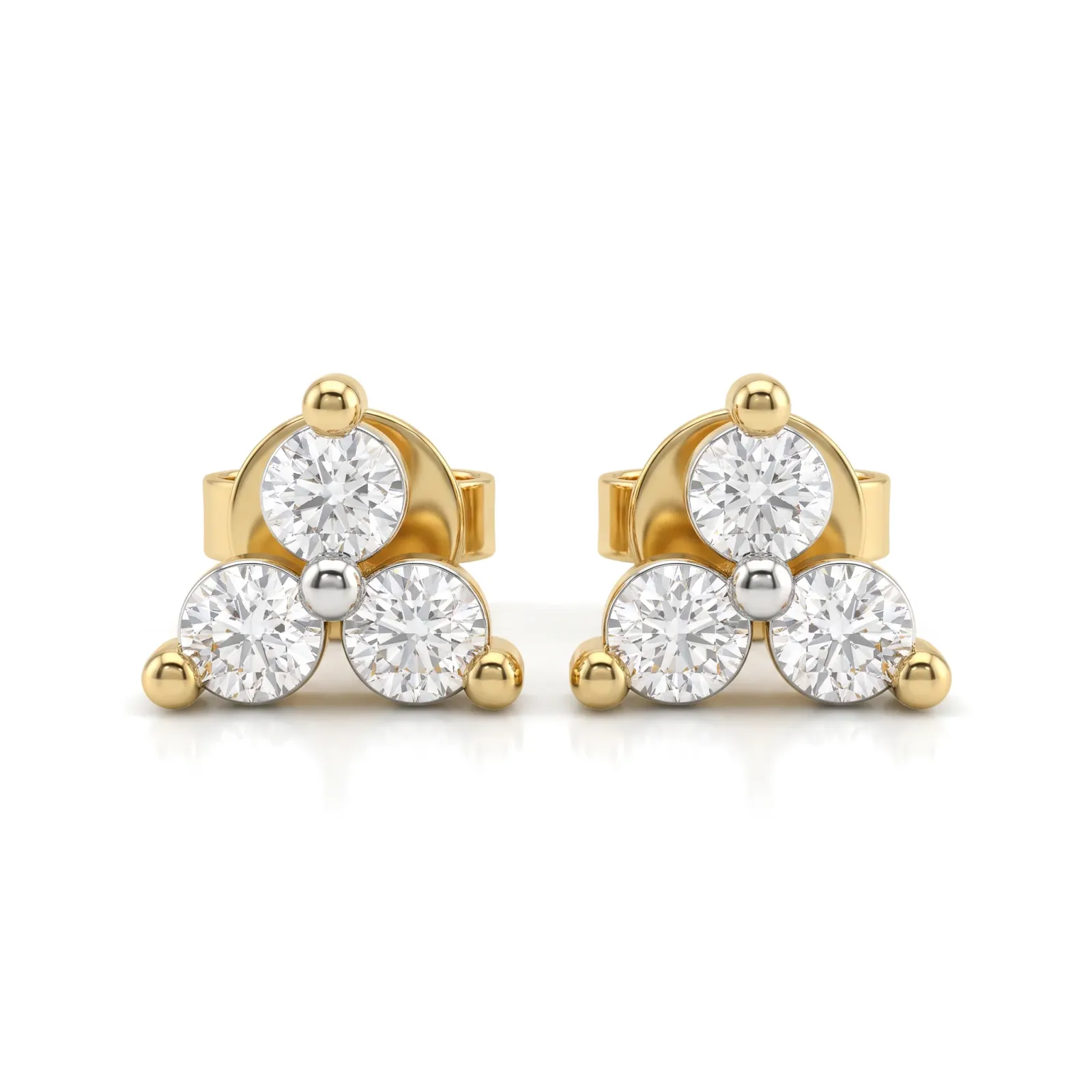 Three Stone Triad Round Lab Grown Diamond Studs