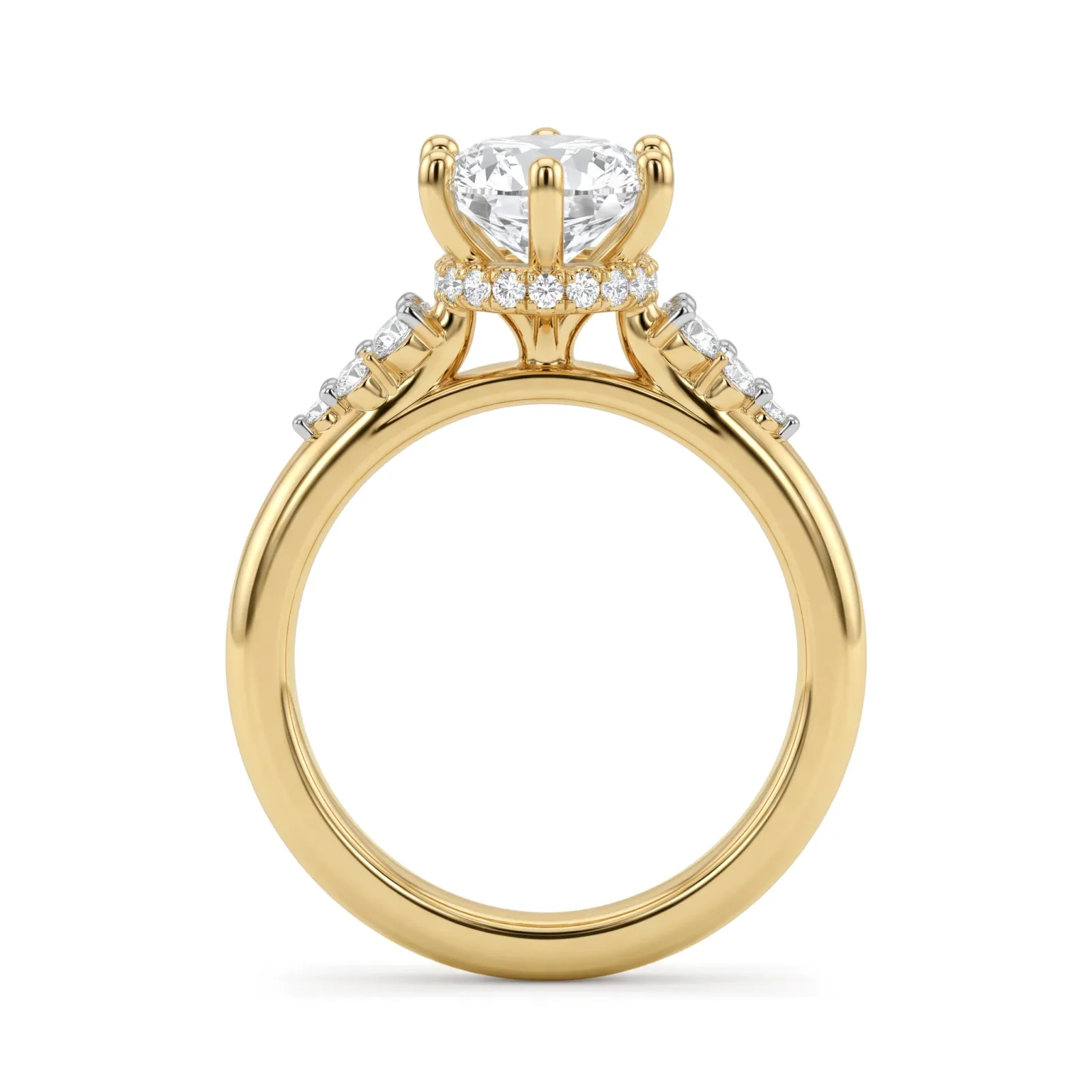 Hidden Halo Cluster Accent Round Solitaire Diamond Ring view 3