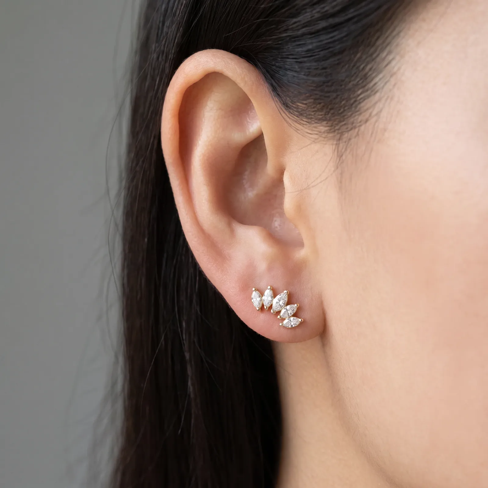 Luminous Arc Marquise Diamond Stud Earrings view 2
