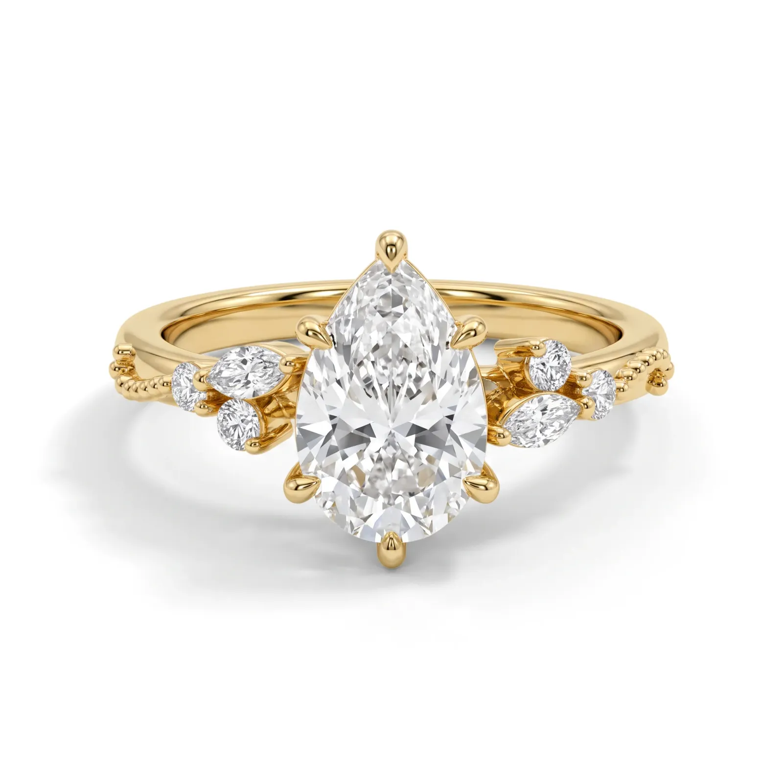 Botanical Leaf Vine Pear Solitaire Ring