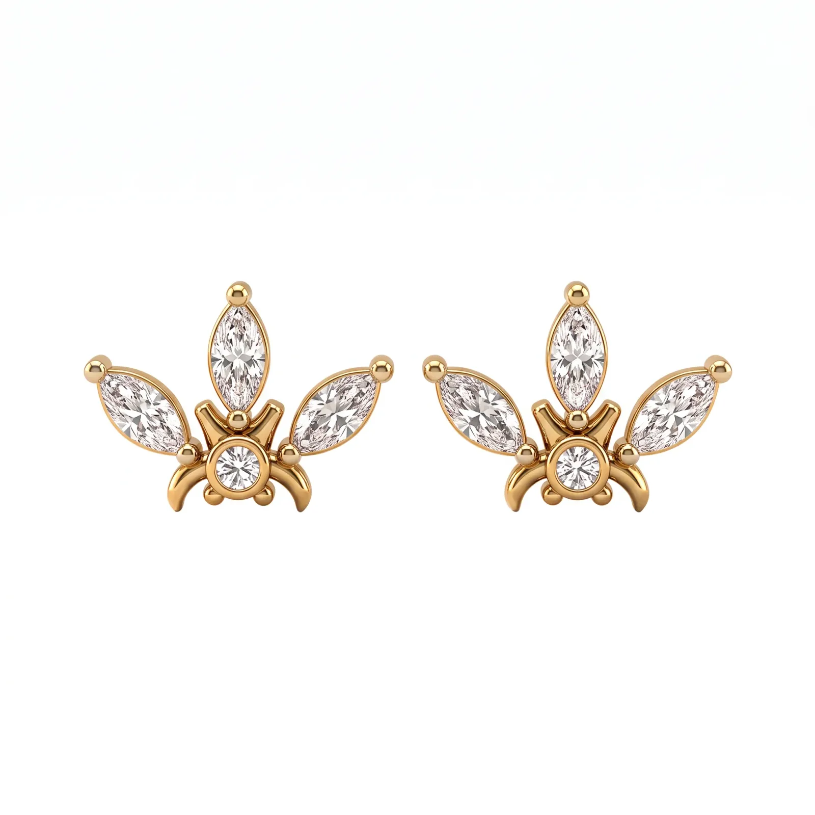 Elegant Tiara Motif Marquise Diamond Studs