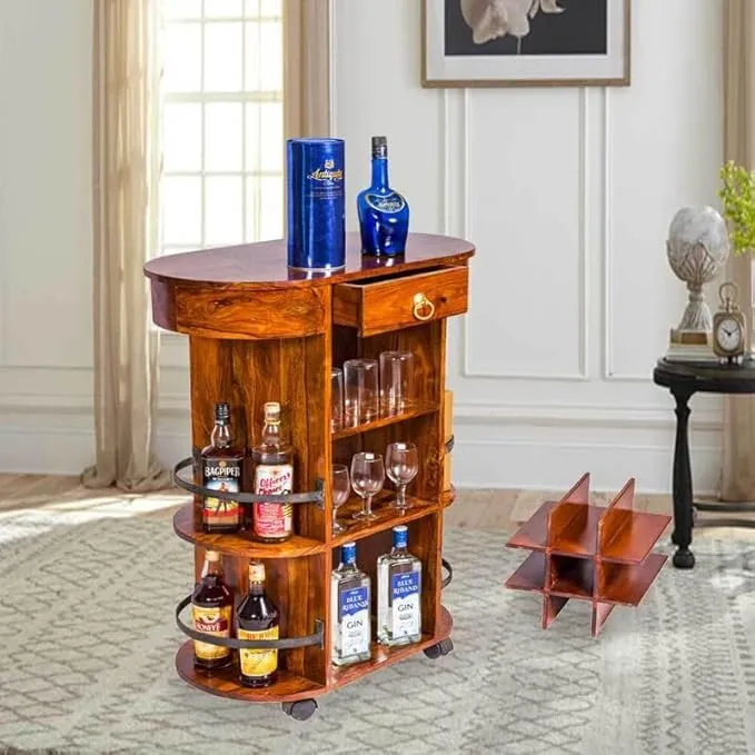 Solid Sheesham Wood Wall-Mounted Bar Cabinet