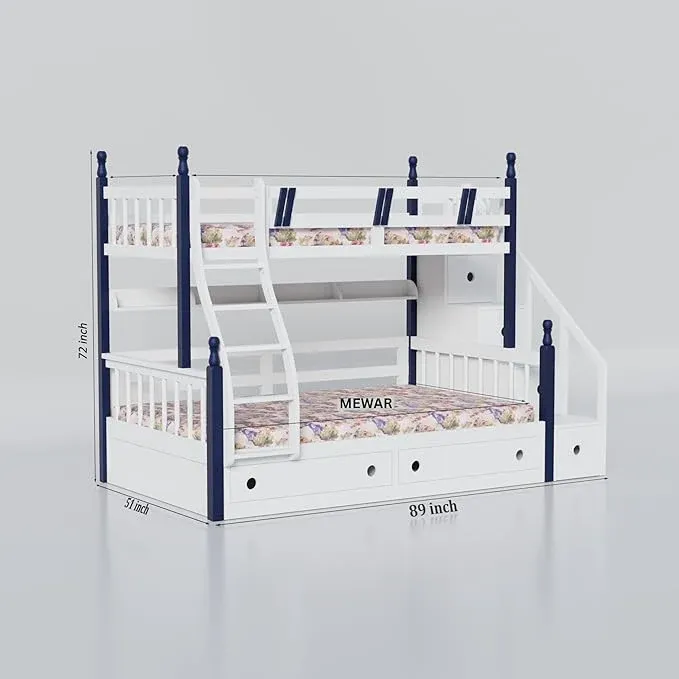 Solid Sheesham Wood Bunk Bed with Storage view 4