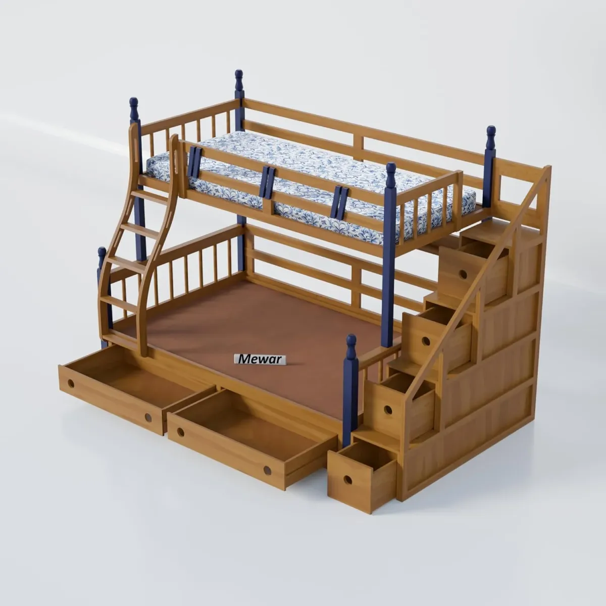 Solid Sheesham Wood Bunk Bed with Storage view 6