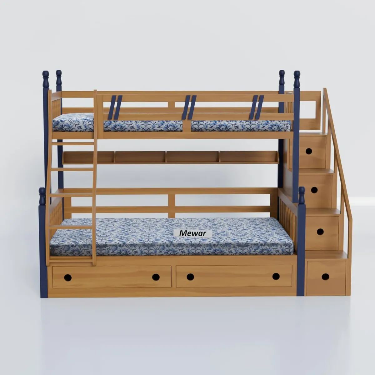 Solid Sheesham Wood Bunk Bed with Storage view 7