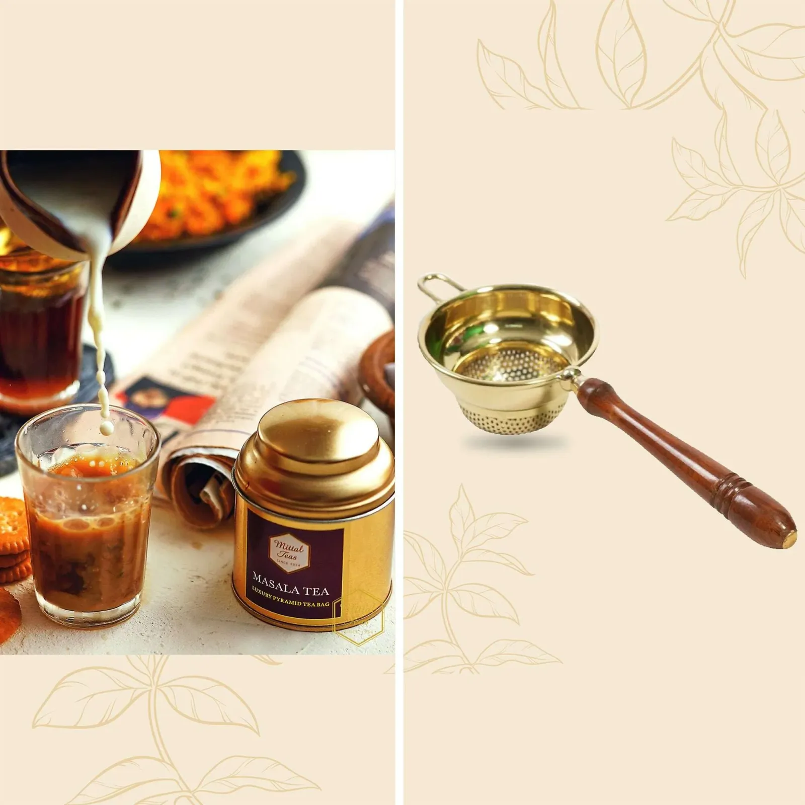 Wood & Gold Strainer + Ginger Tulsi Chai (500 Gram)