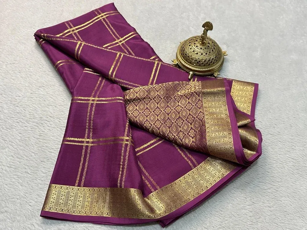 Blue Soft Chinnon Saree With Gold Zari & Mirror Work view 6
