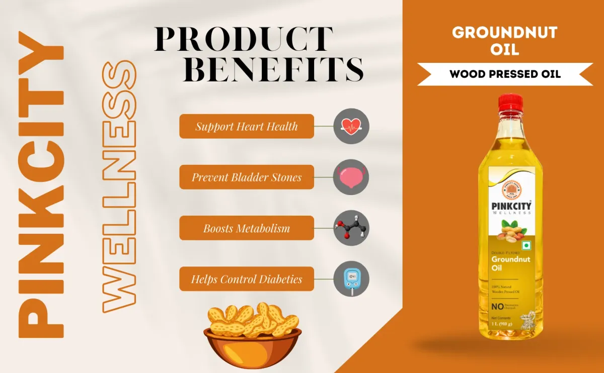 Pinkcity Wellness Wooden Cold Pressed Groundnut Oil | 5 Litre | 1 Litre x 5 | Peanut Oil view 3
