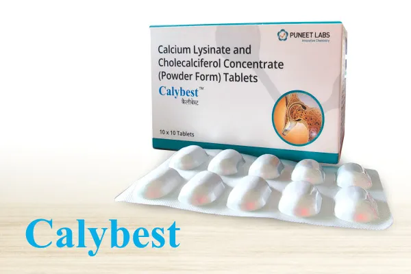 Calybest Tablet: Calcium Lysinate 250 mg & Vitamin D3 500 IU Tablets
