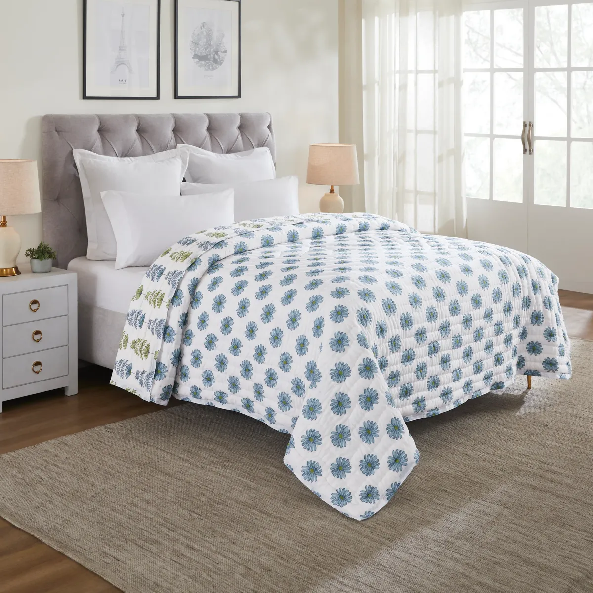 Luna Cotton Quilt – Blue/Green view 3