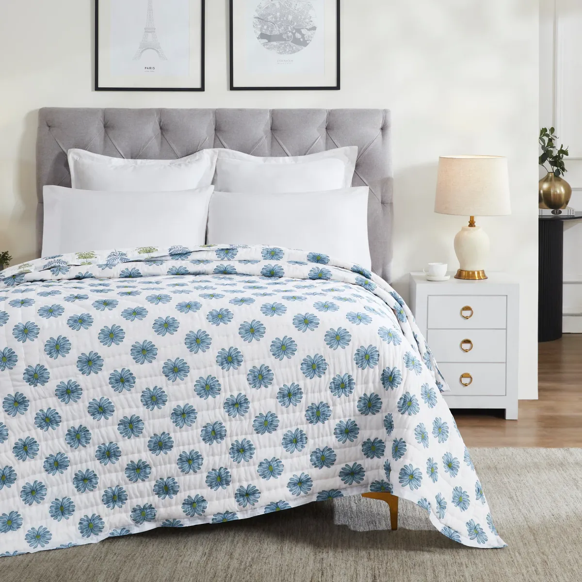 Luna Cotton Quilt – Blue/Green view 4