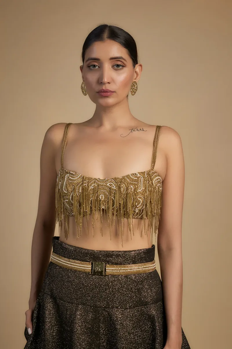 Gold Chain Blouse and Lehenga Set view 2