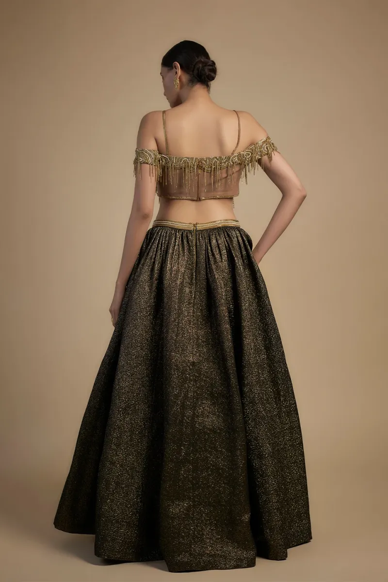 Gold Chain Blouse and Lehenga Set view 3