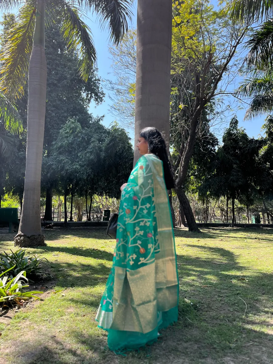 Handwoven Jamdani Muslin Silk saree view 4