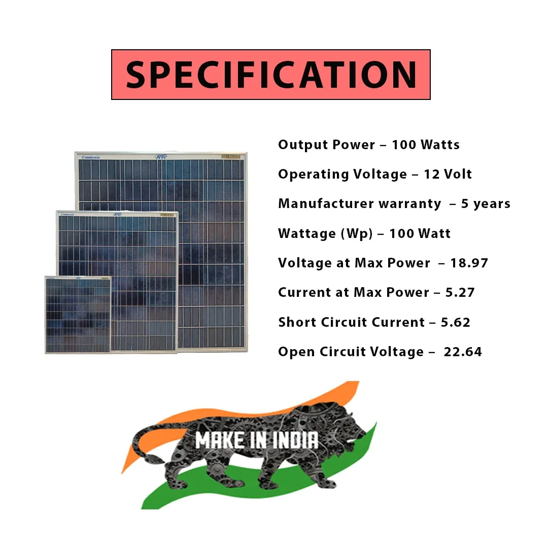Solar PV Panel 100 watt with 5 years Warranty