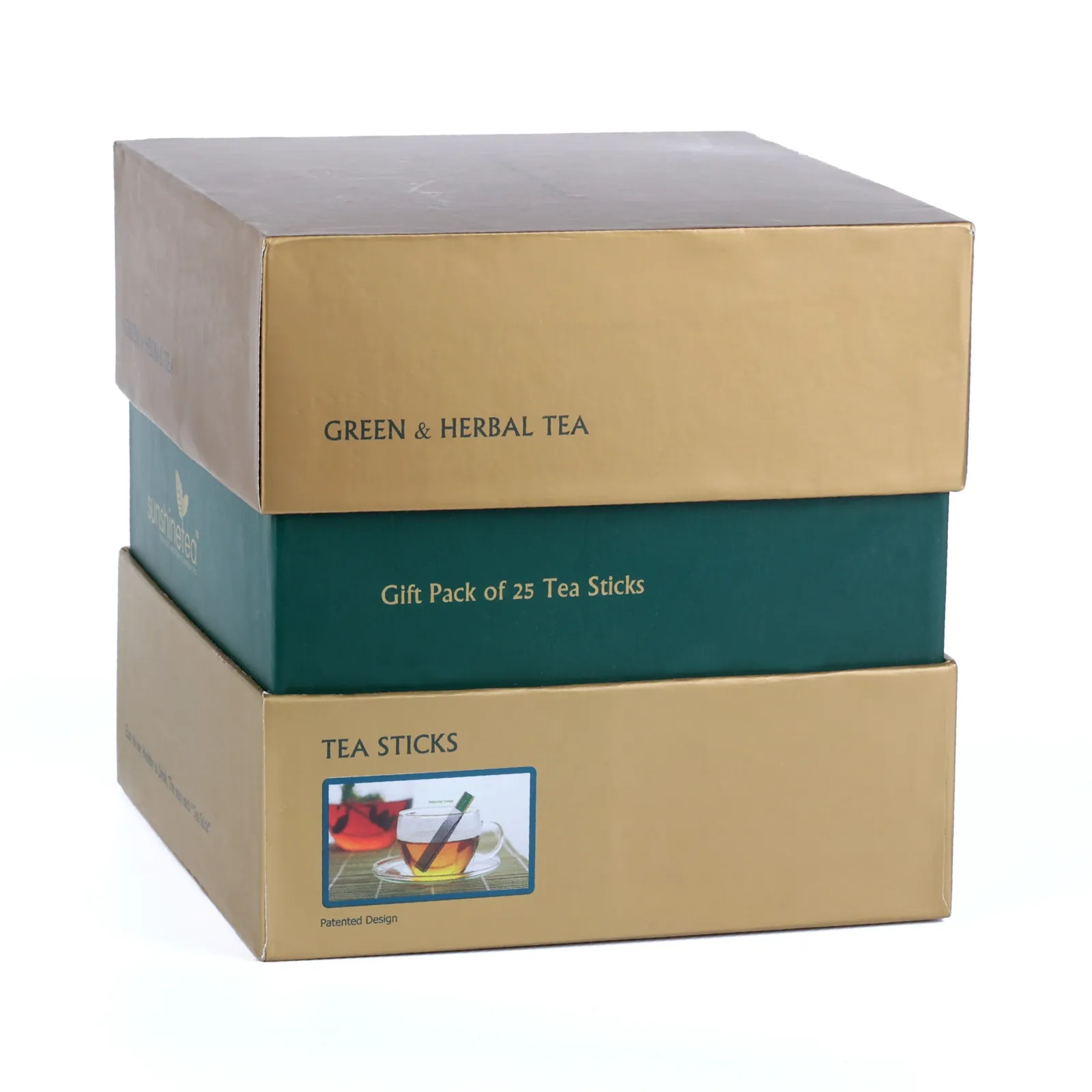 GOLDEN GIFT BOX OF 25 TEA STICKS (GOLDEN & BOTTLE GREEN) view 2