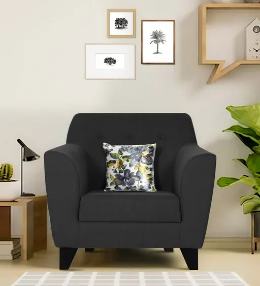 Bali Fabric 1 Seater Sofa In Mystic Black Colour