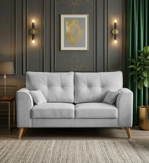 Opera Luxury Velvet Fabric 2 seater Sofa in Grey Colour