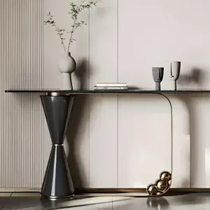 Black Marble Top with Hourglass Base Console Table