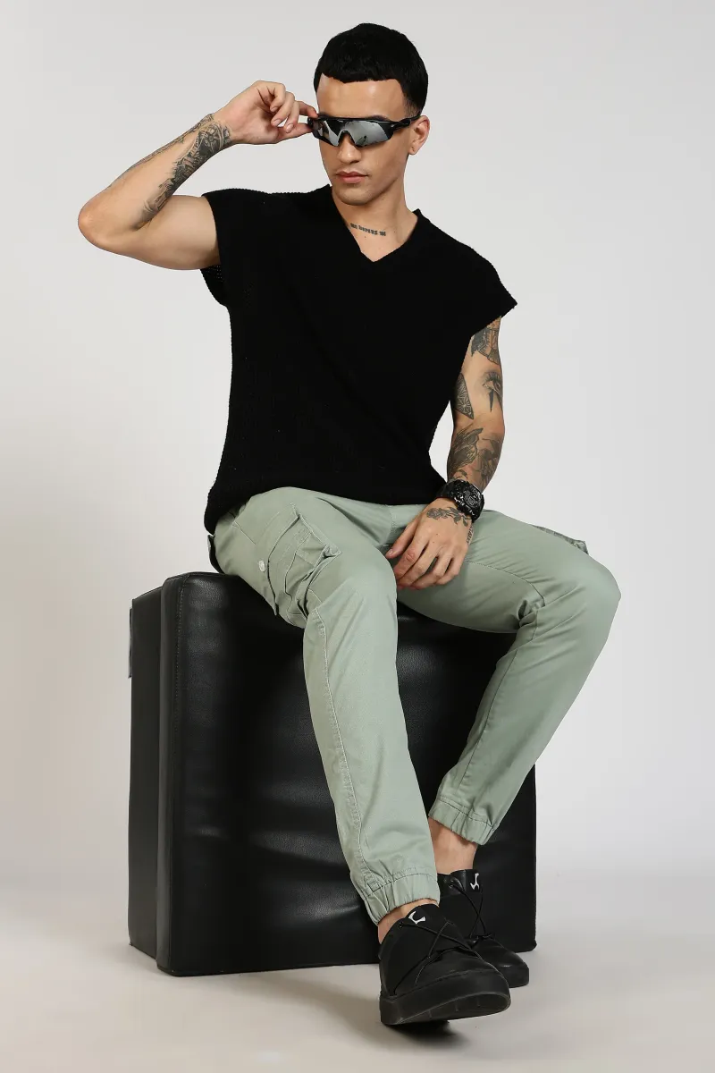 Men's Light Green Power Stride Solid Jogger Cotton
