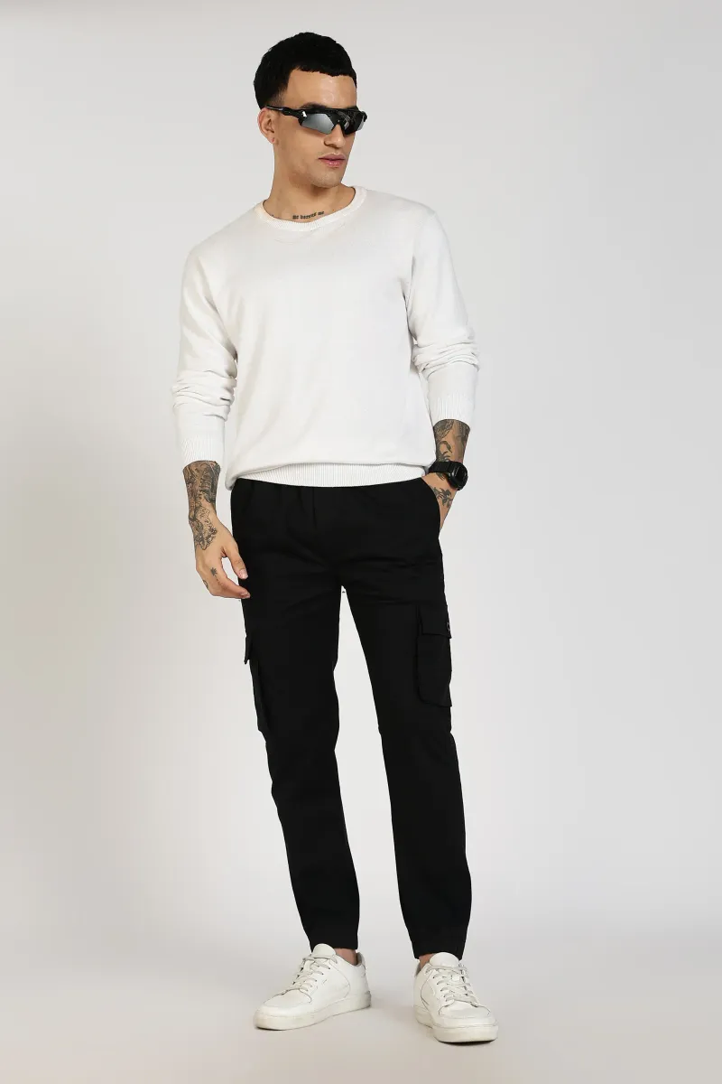 Men's Black Power Stride Solid Jogger Cotton view 4
