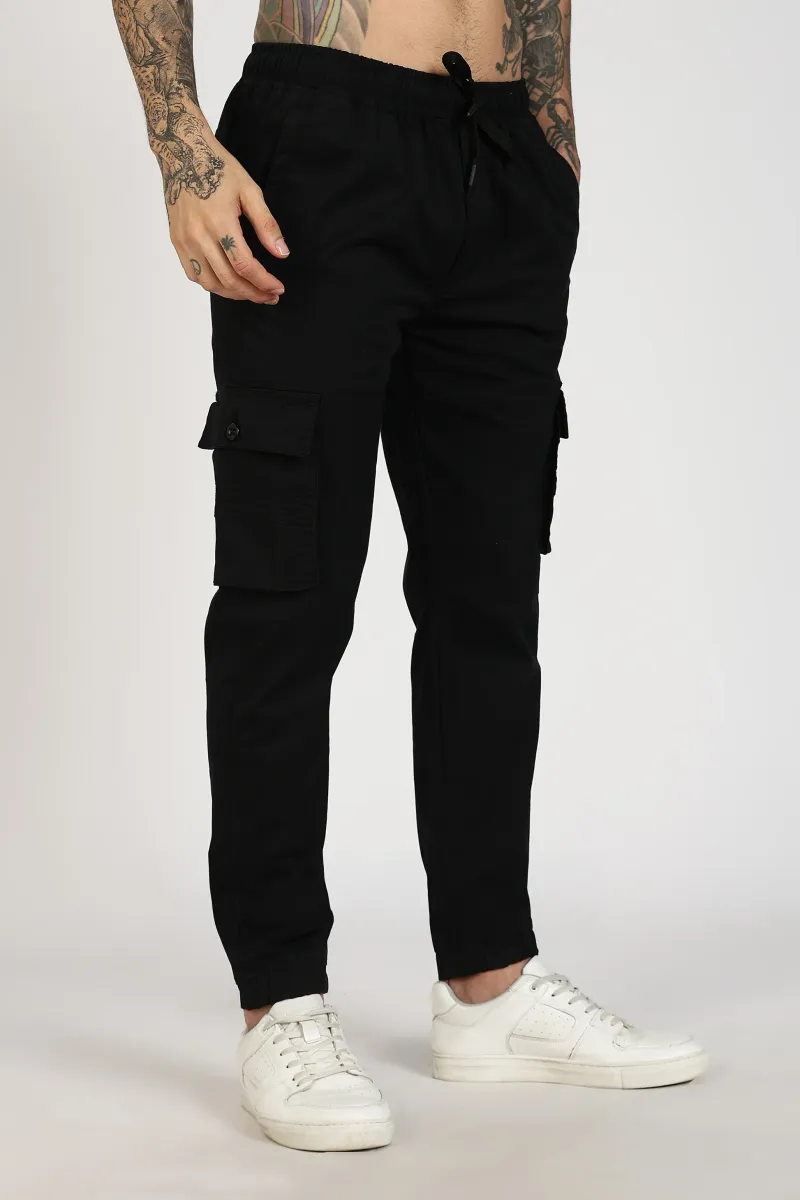 Men's Black Power Stride Solid Jogger Cotton view 7