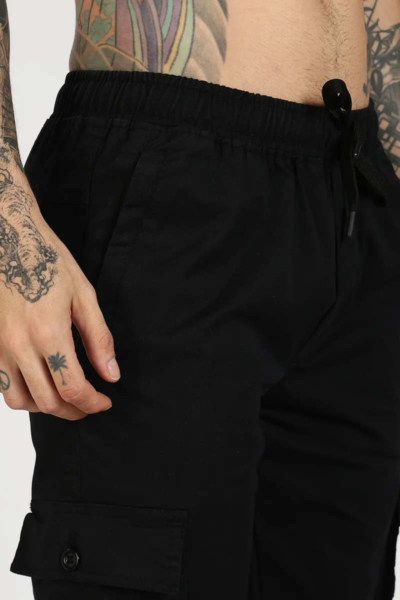 Men's Black Power Stride Solid Jogger Cotton view 8