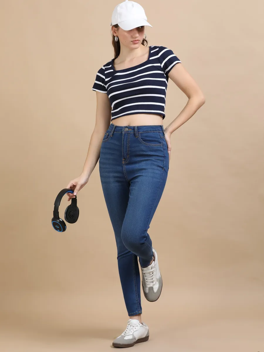 High Waist Skinny fit stretch Jeans-Mid-Blue