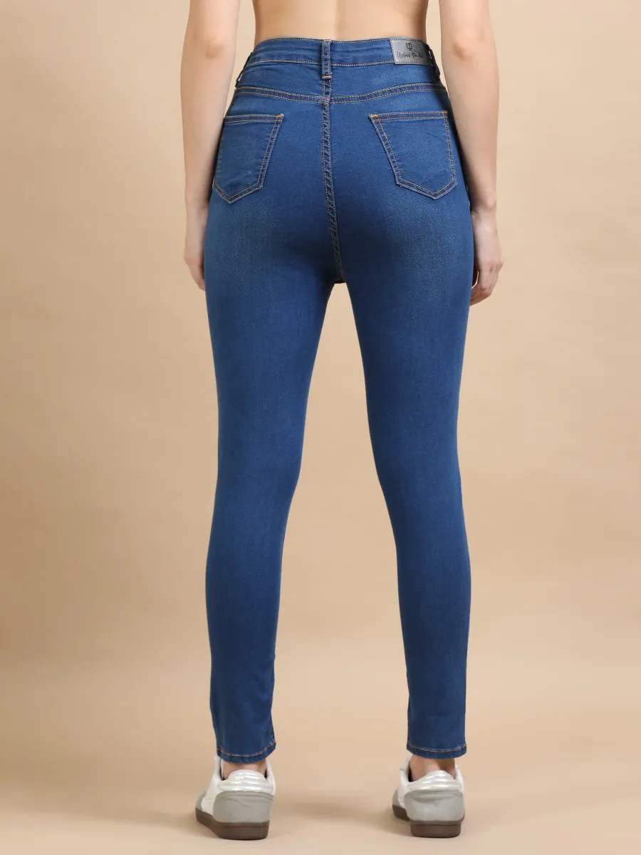 High Waist Skinny fit stretch Jeans-Mid-Blue view 3